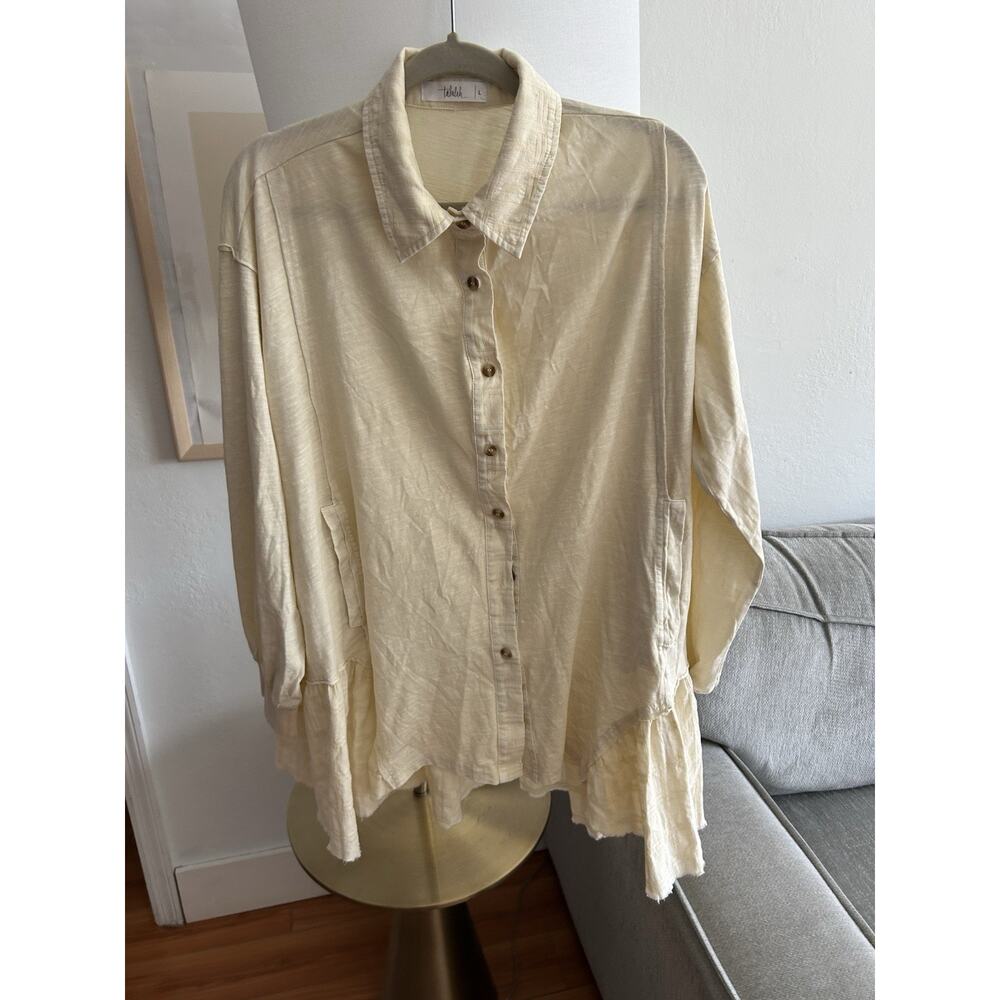 Anthropologie Tunic Shirt Beige Lagenlook Size L Oversized Boho - Picture 3 of 12